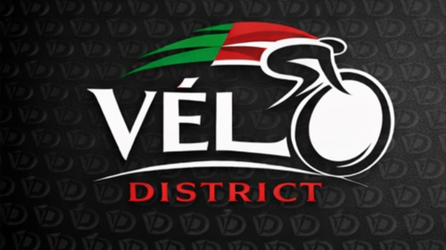 Logo of Vélé District on a dark background with a bike silhouette.